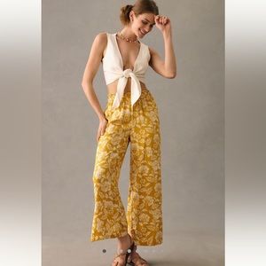 Anthropologie Spring! golden Yellow Floral Wide Leg Pants EX